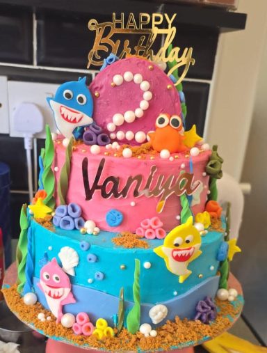 3 Tier Baby shark themed cake